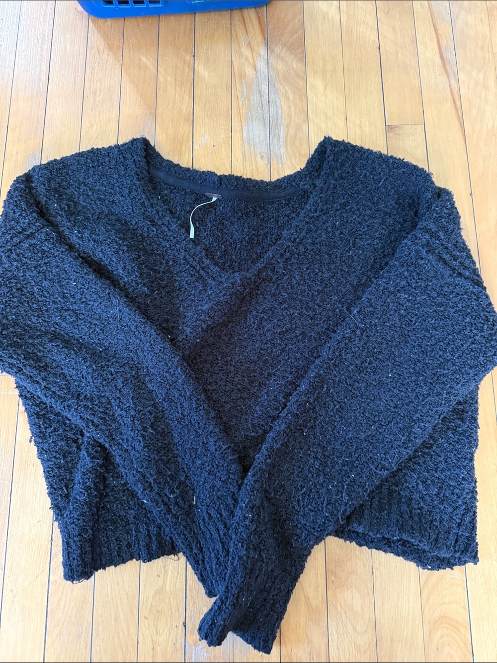 Free People Black Bouclé V-Neck Sweater